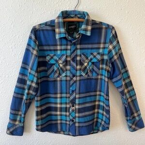 Men’s O’Neill Plaid Flannel Shirt Jacket Small Blue Cotton Button Up